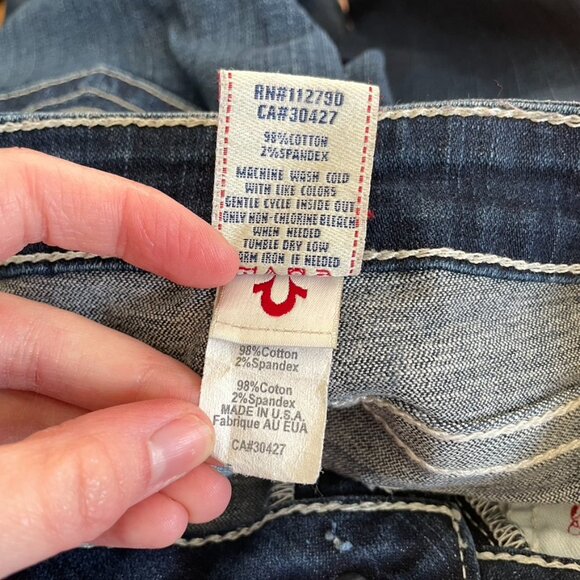 TRUE RELIGION Becky Crystal Dark Wash Swarovski Distressed Low Rise Bootcut Jean - Picture 7 of 13